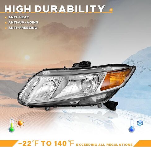 for 2012-2015 Honda Civic 4Dr Sedan Headlights for 12-13 Honda Civic 2Dr Coupe Pair Headlamp Chrome Housing Amber Reflector Left+Right Side (Does NOT Fit Hybrid or Hybrid-L Models) in Saudi Arabia