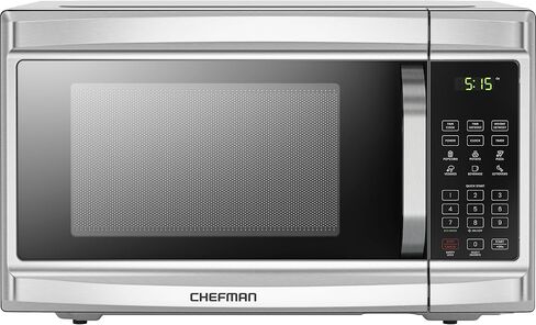 Chefman Countertop Microwave Oven 1.1 Cu. Ft. Digital Stainless Steel Microwave 1000 Watts with 6 Auto Menus, 10 Power Levels, Eco Mode, Memory, Mute Function, Child Safety Lock, Easy Clean in Kuwait