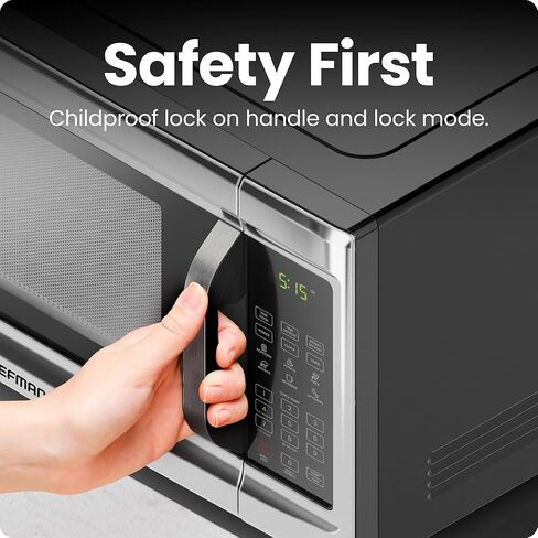 Chefman Countertop Microwave Oven 1.1 Cu. Ft. Digital Stainless Steel Microwave 1000 Watts with 6 Auto Menus, 10 Power Levels, Eco Mode, Memory, Mute Function, Child Safety Lock, Easy Clean in Kuwait