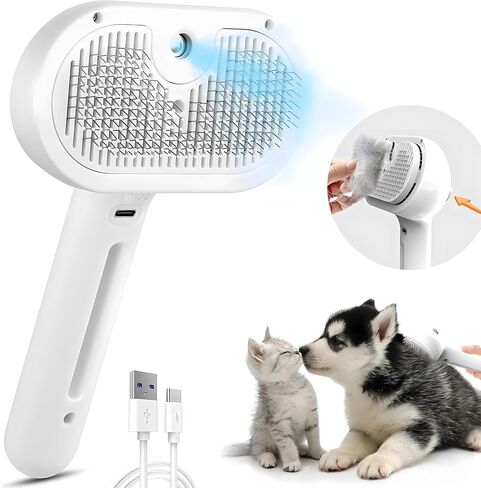 Cat Steamy Brush, Grooming Tool for Cats and Dogs with Steam Function, Massage, and Shedding Hair Removal - Ideal for Pets, Featuring Weighted Blanket Technology, Hair Brush, 3 in 1 in Saudi Arabia