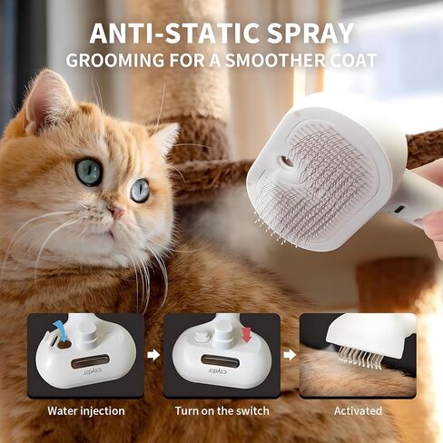 Cat Steamy Brush, Grooming Tool for Cats and Dogs with Steam Function, Massage, and Shedding Hair Removal - Ideal for Pets, Featuring Weighted Blanket Technology, Hair Brush, 3 in 1 in Saudi Arabia