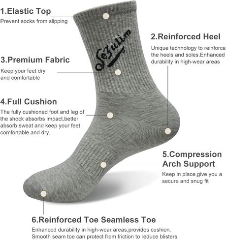sefulim Athletic Socks ，6 Pair Pack Socks Cushioned Athletic Sports Crew Socks for Men & Women in Kuwait