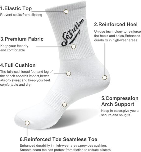 sefulim Athletic Socks ，6 Pair Pack Socks Cushioned Athletic Sports Crew Socks for Men & Women in Kuwait
