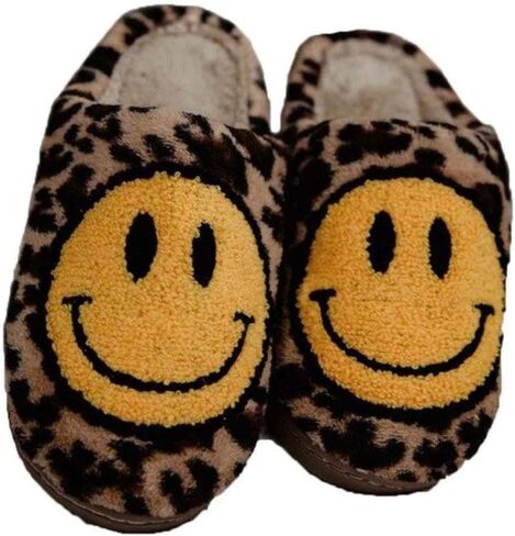 Katydid Leopard Print Fuzzy Happy Face Slipper Size S/M in Saudi Arabia