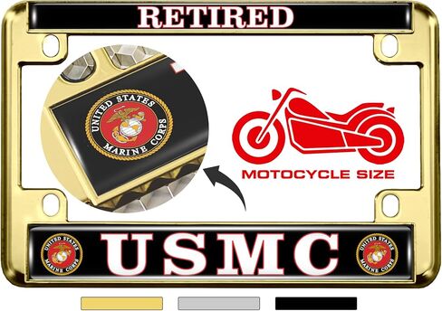 [Officially Licensed US Marine Corps Product] - Motorcycle Domed Custom-Made Personalized Metal License Plate Frame Frame with USMC Retired Design - Black in Saudi Arabia