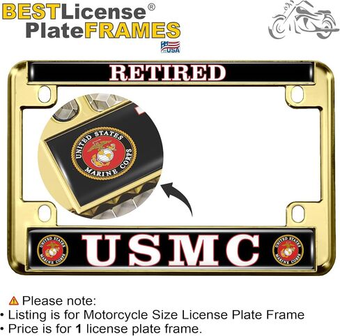 [Officially Licensed US Marine Corps Product] - Motorcycle Domed Custom-Made Personalized Metal License Plate Frame Frame with USMC Retired Design - Black in Saudi Arabia