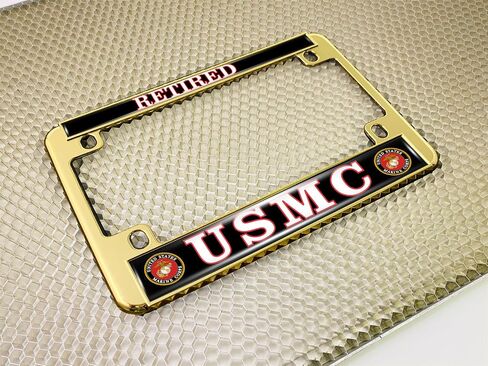[Officially Licensed US Marine Corps Product] - Motorcycle Domed Custom-Made Personalized Metal License Plate Frame Frame with USMC Retired Design - Black in Saudi Arabia