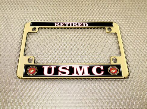 [Officially Licensed US Marine Corps Product] - Motorcycle Domed Custom-Made Personalized Metal License Plate Frame Frame with USMC Retired Design - Black in Saudi Arabia