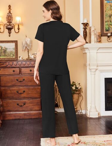Ekouaer Women Pajamas Set Button Up Pj Sets Short Sleeve Sleepwear with Long Pants Soft Loungewear S-XXL in Saudi Arabia