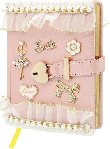 Wonhibo Cute Pink Diary With Lock And Key, B6 Lace Glitter Notebook Journals Adult Gift Secret Set for Gilrs Women in Kuwait