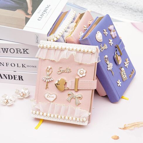 Wonhibo Cute Pink Diary With Lock And Key, B6 Lace Glitter Notebook Journals Adult Gift Secret Set for Gilrs Women in Kuwait