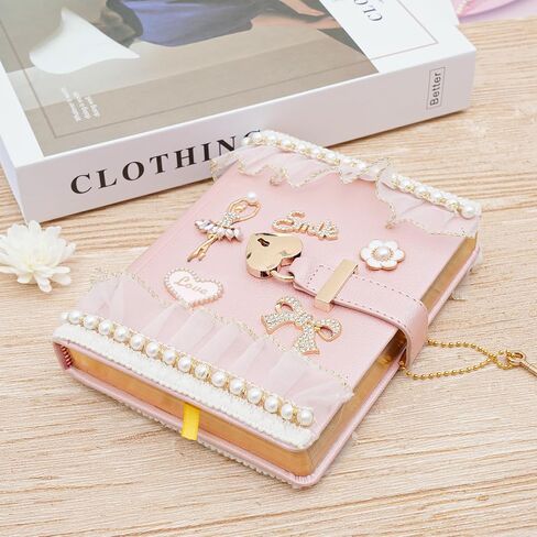 Wonhibo Cute Pink Diary With Lock And Key, B6 Lace Glitter Notebook Journals Adult Gift Secret Set for Gilrs Women in Kuwait