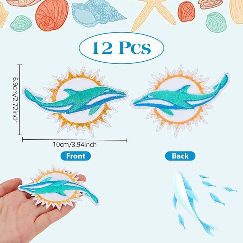 12 Pcs Dolphin Cloth Patches, Turquoise Dolphin Iron On Sew On Embroidered Patch Animal Cloth Patches for Hats Jackets Backpacks Jeans and Clothes Badge DIY Applique in Saudi Arabia