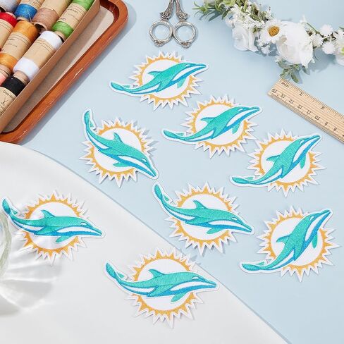 12 Pcs Dolphin Cloth Patches, Turquoise Dolphin Iron On Sew On Embroidered Patch Animal Cloth Patches for Hats Jackets Backpacks Jeans and Clothes Badge DIY Applique in Saudi Arabia