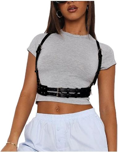 Punk Harness Belt for Women PU Leather Adjustable Rave Waist Body Chain Goth Accessories in Saudi Arabia