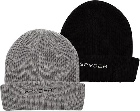 Spyder Knitted Mens Beanie - 2 Piece Rib Knit Beanie for Men Cozy Warm Winter Hat Skull Cap with Embroidered Logo Patch in Kuwait