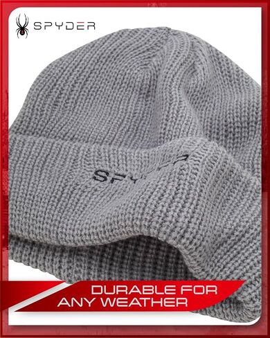 Spyder Knitted Mens Beanie - 2 Piece Rib Knit Beanie for Men Cozy Warm Winter Hat Skull Cap with Embroidered Logo Patch in Kuwait