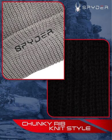 Spyder Knitted Mens Beanie - 2 Piece Rib Knit Beanie for Men Cozy Warm Winter Hat Skull Cap with Embroidered Logo Patch in Kuwait