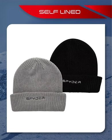 Spyder Knitted Mens Beanie - 2 Piece Rib Knit Beanie for Men Cozy Warm Winter Hat Skull Cap with Embroidered Logo Patch in Kuwait