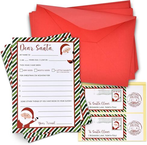 Gift Boutique Christmas Official Letter To Santa Writing Kit 100 Sets 5 x 7 Letters to Paper Sheets with Red Envelopes and Address & Seal Stickers Holiday Family Tradition Nice & Naughty Wish List in Saudi Arabia