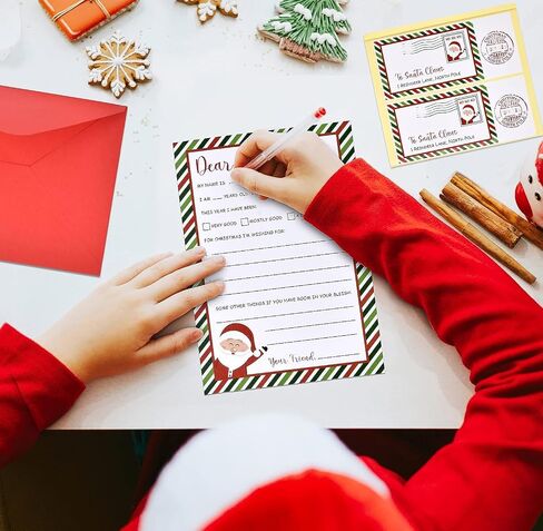 Gift Boutique Christmas Official Letter To Santa Writing Kit 100 Sets 5 x 7 Letters to Paper Sheets with Red Envelopes and Address & Seal Stickers Holiday Family Tradition Nice & Naughty Wish List in Saudi Arabia