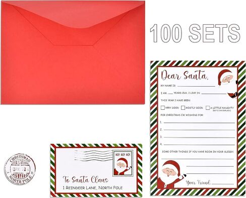 Gift Boutique Christmas Official Letter To Santa Writing Kit 100 Sets 5 x 7 Letters to Paper Sheets with Red Envelopes and Address & Seal Stickers Holiday Family Tradition Nice & Naughty Wish List in Saudi Arabia