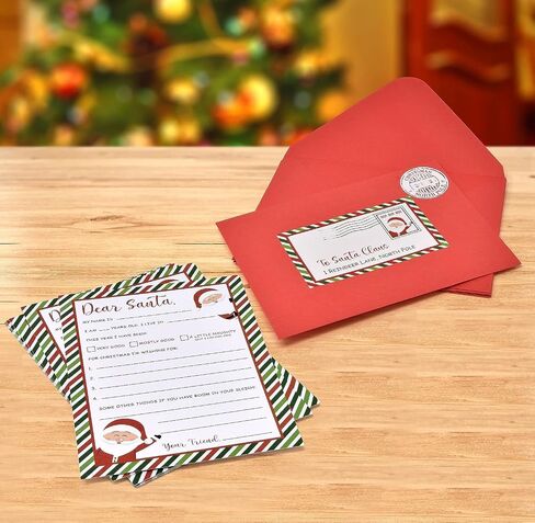 Gift Boutique Christmas Official Letter To Santa Writing Kit 100 Sets 5 x 7 Letters to Paper Sheets with Red Envelopes and Address & Seal Stickers Holiday Family Tradition Nice & Naughty Wish List in Saudi Arabia