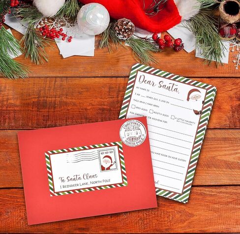 Gift Boutique Christmas Official Letter To Santa Writing Kit 100 Sets 5 x 7 Letters to Paper Sheets with Red Envelopes and Address & Seal Stickers Holiday Family Tradition Nice & Naughty Wish List in Saudi Arabia