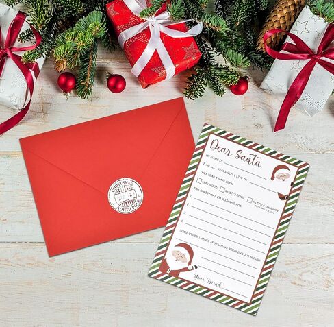 Gift Boutique Christmas Official Letter To Santa Writing Kit 100 Sets 5 x 7 Letters to Paper Sheets with Red Envelopes and Address & Seal Stickers Holiday Family Tradition Nice & Naughty Wish List in Saudi Arabia