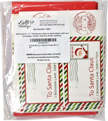 Gift Boutique Christmas Official Letter To Santa Writing Kit 100 Sets 5 x 7 Letters to Paper Sheets with Red Envelopes and Address & Seal Stickers Holiday Family Tradition Nice & Naughty Wish List in Saudi Arabia