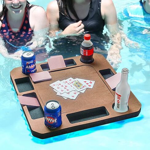 Floating Games Pool Table or Card Table Tray for Pool or Beach Party Float Lounge Durable Foam Drink Holders with Waterproof Playing Cards for Summer Party Indoor Outdoor Beach Pool (Red) in Saudi Arabia