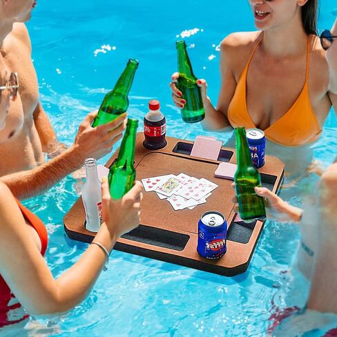 Floating Games Pool Table or Card Table Tray for Pool or Beach Party Float Lounge Durable Foam Drink Holders with Waterproof Playing Cards for Summer Party Indoor Outdoor Beach Pool (Red) in Saudi Arabia