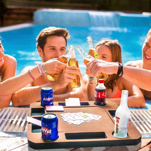 Floating Games Pool Table or Card Table Tray for Pool or Beach Party Float Lounge Durable Foam Drink Holders with Waterproof Playing Cards for Summer Party Indoor Outdoor Beach Pool (Red) in Saudi Arabia
