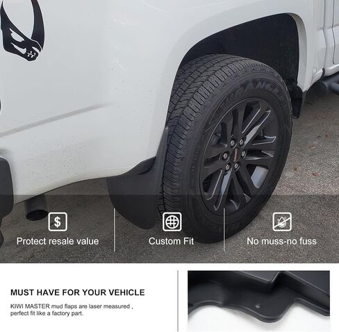 اللوحات الطينية Kiwi Master لسيارة 2015-2022 Chevy Colorado، GMC Canyon بدون مشاعل أو كسوة (باستثناء ZR2) واقيات الطين الأمامية والخلفية شديدة التحمل in Kuwait