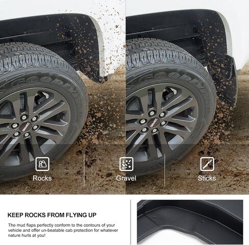 اللوحات الطينية Kiwi Master لسيارة 2015-2022 Chevy Colorado، GMC Canyon بدون مشاعل أو كسوة (باستثناء ZR2) واقيات الطين الأمامية والخلفية شديدة التحمل in Kuwait