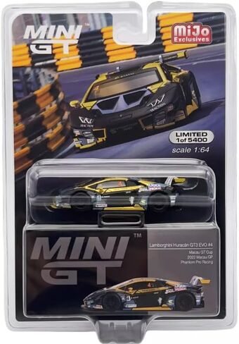 نموذج سيارة مصغر حقيقي متوافق مع سيارة لامبورغيني هوراكان GT3 EVO #4 2022 Macau GP Cup المركز الثالث 1/64 Diecast Model Car Mini GT MGT00645 in Kuwait