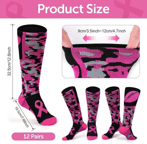 YLOLUL 12 Pairs Breast Cancer Awareness Socks Pink Ribbon Calf Socks Soccer Football Socks Breast Cancer Gifts for Women Men in Kuwait