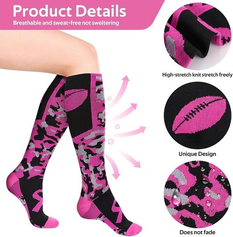 YLOLUL 12 Pairs Breast Cancer Awareness Socks Pink Ribbon Calf Socks Soccer Football Socks Breast Cancer Gifts for Women Men in Kuwait