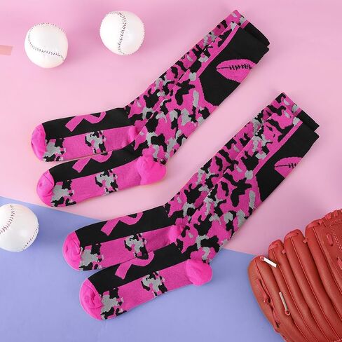 YLOLUL 12 Pairs Breast Cancer Awareness Socks Pink Ribbon Calf Socks Soccer Football Socks Breast Cancer Gifts for Women Men in Kuwait