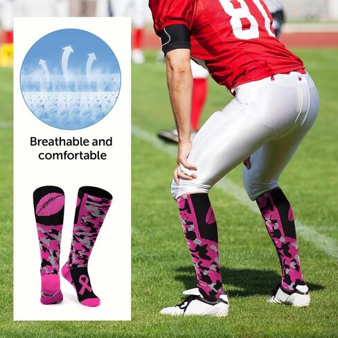YLOLUL 12 Pairs Breast Cancer Awareness Socks Pink Ribbon Calf Socks Soccer Football Socks Breast Cancer Gifts for Women Men in Kuwait