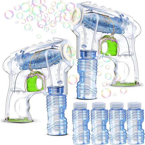 مسدس فقاعات، مسدس فقاعات مكون من قطعتين للأطفال مع 4 حلول لإعادة التعبئة و3 مصابيح LED ملونة، صانع فقاعات لهدايا الحفلات، هدية عيد ميلاد، ألعاب داخلية وخارجية للأطفال الصغار، أحمر in Kuwait