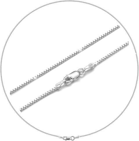Sterling Silver 1mm Box Chain Necklace,Sturdy Lobster Claw Clasp,Classic and Premium Thin Italian Box Chain Necklace 14-24 Inches in Saudi Arabia