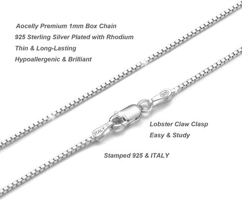 Sterling Silver 1mm Box Chain Necklace,Sturdy Lobster Claw Clasp,Classic and Premium Thin Italian Box Chain Necklace 14-24 Inches in Saudi Arabia
