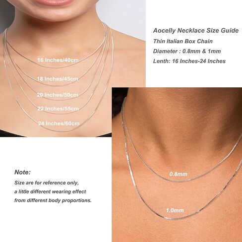 Sterling Silver 1mm Box Chain Necklace,Sturdy Lobster Claw Clasp,Classic and Premium Thin Italian Box Chain Necklace 14-24 Inches in Saudi Arabia