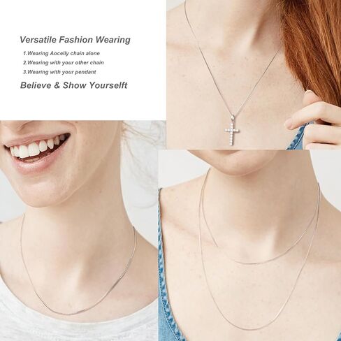 Sterling Silver 1mm Box Chain Necklace,Sturdy Lobster Claw Clasp,Classic and Premium Thin Italian Box Chain Necklace 14-24 Inches in Kuwait