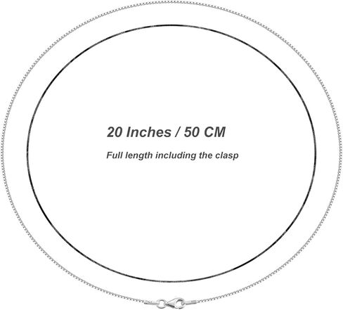 Sterling Silver 1mm Box Chain Necklace,Sturdy Lobster Claw Clasp,Classic and Premium Thin Italian Box Chain Necklace 14-24 Inches in Kuwait