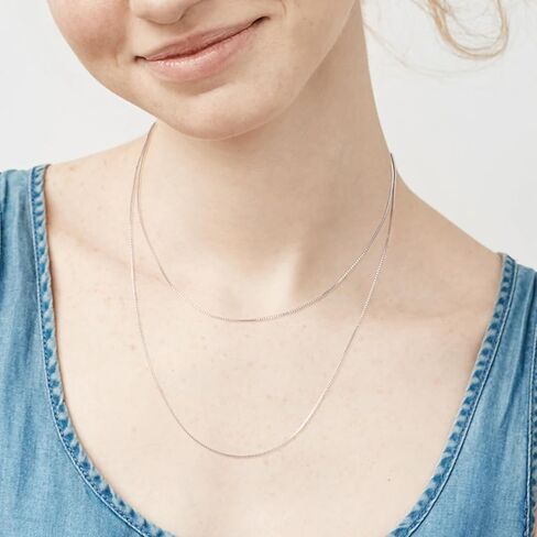 Sterling Silver 1mm Box Chain Necklace,Sturdy Lobster Claw Clasp,Classic and Premium Thin Italian Box Chain Necklace 14-24 Inches in Kuwait