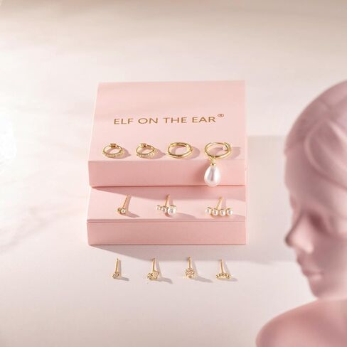Gold Earrings Set for Women Trendy 14K Gold Plated Gold Dainty Small CZ Diamond Opal Pearl Evil Eye Stud Huggie Hoop Earrings Cartilage Earrings for Women in Saudi Arabia