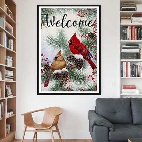 ZQEATRY 5D Winter Red Bird Diamond Art Kits for Adults,DIY Full Drill Welcome Cardinal Diamond Art Kits Diamond Crystal Rhinestone Embroidery Craft Kits for Home Wall Decor 12x16inch in Saudi Arabia