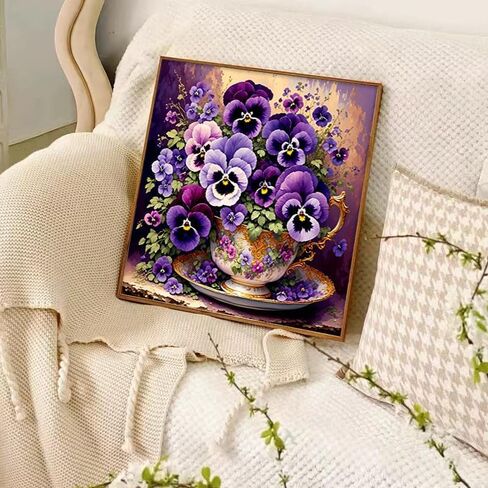 طقم طلاء ماسي دائري 5D من MAHUNIYA - مجموعة فنية فنية ماسية بدون إطار DIY مع أحجار كريمة لديكور حائط المنزل، موضوع زهور بانسي 30 * 30 سم / 11.8 * 11.8 بوصة in Kuwait